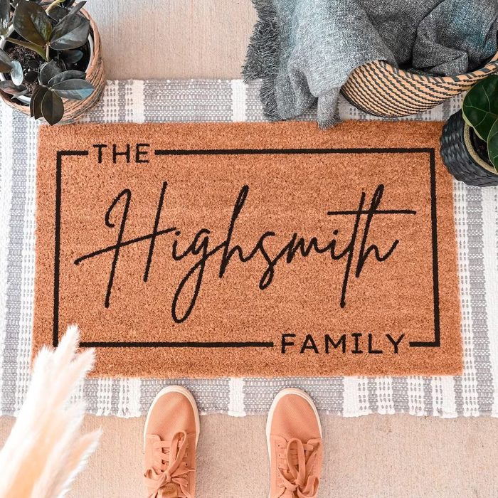 A doormat displays 
