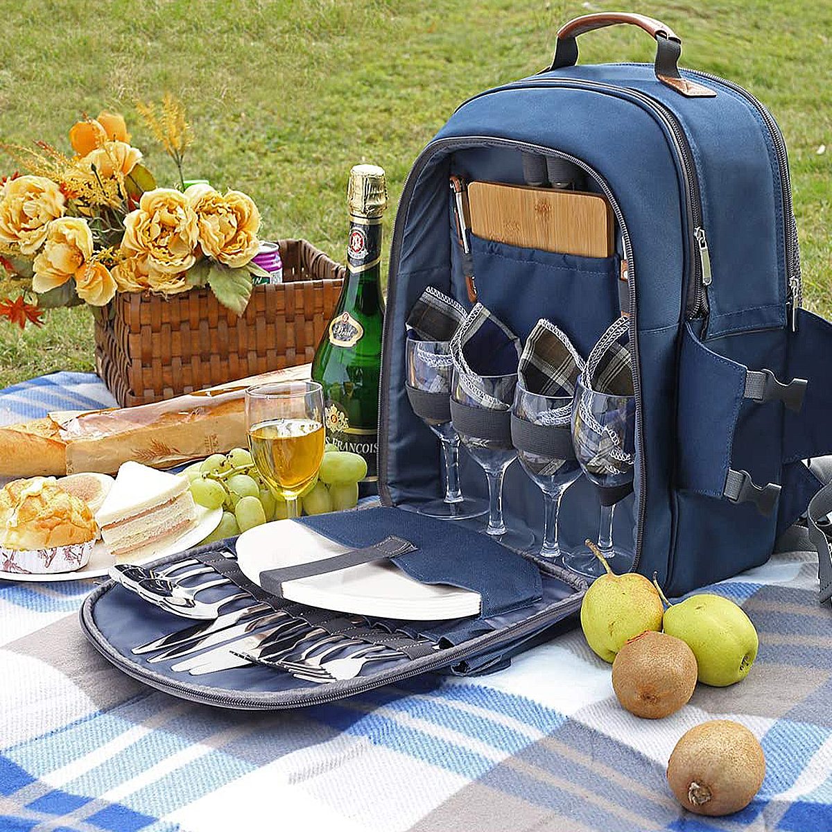 Sunflora Picnic Backpack For 4 Person With Blanket