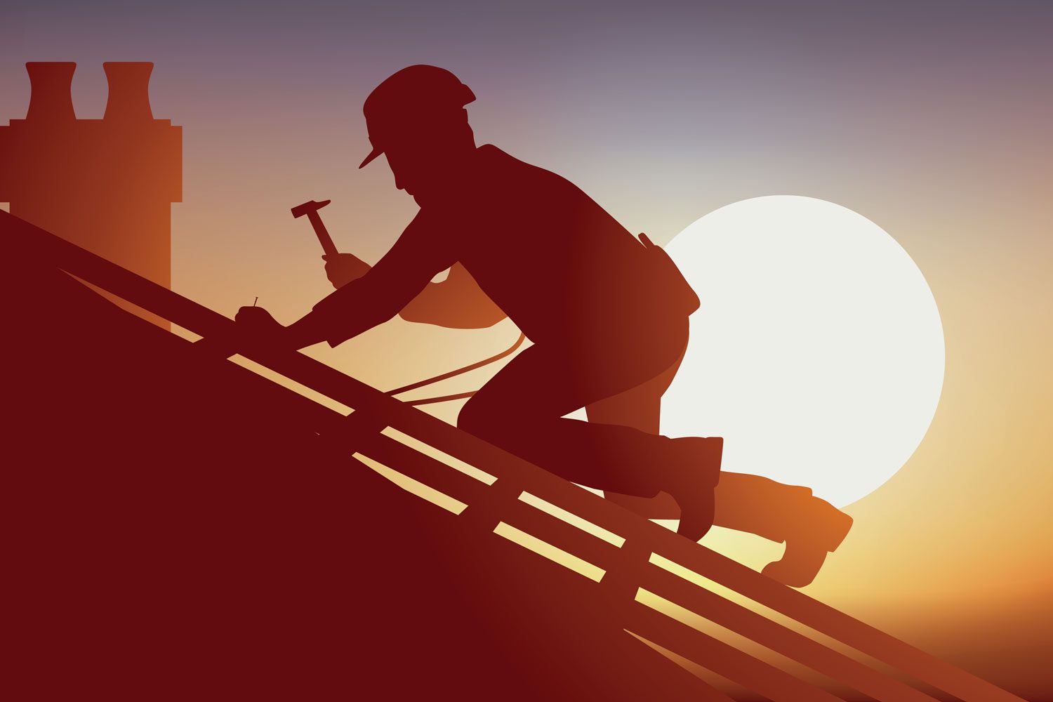 Carpenter Working on the roof, laying tiles and working in extreme heat concept